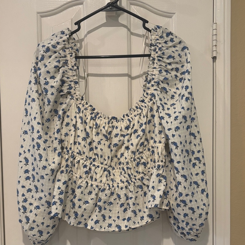 Elegant Blue Floral Women's crop Blouse